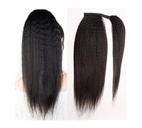 Extensión de Cola de Caballo 12-26 pulgadas Kinky Straight Ponytail Cabello humano Yaki Straight Ponytail Extension for mujeres negras Wrap Around Ponytail Hair Piece Color negro natural Extensiones d