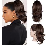 Extensión de Cola de Caballo, 14" Corta, Clip de Garra, Pelo Ondulado Sintético Suave y Natural para Mujeres (Chocolate Marrón)