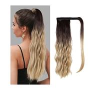 Extensión de Cola de Caballo 16 pulgadas de onda larga extensión de cola de caballo onda pasta mágica cola de caballo peluca de pelo rubio resistente al calor envoltura sintética alrededor del clip en