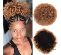 Extensión de cola de caballo afro Puff con cordón para mujeres afroamericanas, extensiones de moño sintético natural rizado corto con clips, marrón