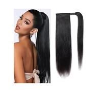 Extensión de cola de caballo Cabello humano # 1B Cabello Remy negro natural Cola de caballo Envoltura recta sedosa alrededor de cola de caballo Clip en extensiones de cabello Postizo for mujeres(32inc