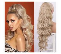 Extensión de Cola de Caballo Clip de cola de caballo con cordón marrón en postizo Extensiones de cola de caballo onduladas largas sintéticas for mujeres negras Omber Rubio Ceniza Extensiones de pelo(A