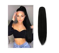 Extensión de Cola de Caballo Clip de cola de caballo de pelo liso en pieza de cabello Extensión de cola de caballo de cabello humano de 10 "-26" # 1B Postizo de cola de caballo con cordón de cabello h