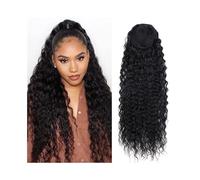Extensión de Cola de Caballo Cola de caballo con cordón de onda profunda for mujeres negras 10-26 pulgadas Extensión de cola de caballo de cabello humano Onda Rizada Clip de cabello virgen brasileño e