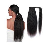 Extensión de cola de caballo Cola de caballo recta Yaki de 10 a 24 pulgadas de largo for mujeres negras, cabello humano real, extensiones de cola de caballo con pasta mágica, extensiones de cabello Re