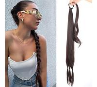 Extensión de Cola de Caballo Corbata for mujer, extensiones de cola de caballo trenzadas sintéticas de fibra de alta temperatura, banda de goma negra larga, cola de caballo con pelo Extensiones de pel