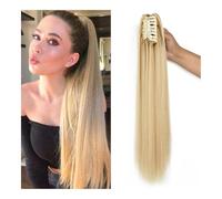 Extensión de cola de caballo de cabello humano, Cola de caballo mullida del clip la garra peluca larga recta fibra química pelo cola moda(Medium brown)