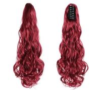 Extensión de cola de caballo de cabello humano, Extensiones de cola caballo sintéticas onduladas y rizadas 20 pulgadas: se fijan fácilmente con pinzas for lograr un look espectacular(Wine red)
