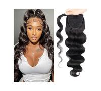 Extensión de cola de caballo de cabello humano Onda del cuerpo Pasta mágica Cola de caballo Cabello virgen brasileño Envoltura ondulada alrededor de cola de caballo Clip en colas de caballo de cabello