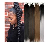 Extensión de cola de caballo de cabello humano, Peluca cola de caballo 26 pulgadas largo pelo liso sintética seda alta temperatura trenza señora(Light yellow)