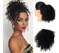 Extensión de cola de caballo de cabello humano, Peluca Cola De Caballo Hembra Tornillo Esponjoso Rizado Pelo Corto Simulación Cordón Seda Alta Temperatura Pequeña Rizada(Black)