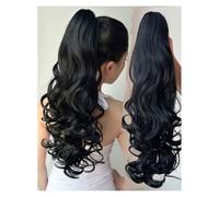 Extensión de cola de caballo, Dos extensiones de cabello ondulado con estilo, pinza de pelo sintética falsa en la peluca de cola de caballo, rizos diarios, cola de caballo Cabello postizo(JET Black)