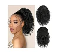 Extensión de cola de caballo Extensión de cola de caballo, extensión de cabello humano de cola de caballo con cordón rizado y rizado for mujeres negras, extensiones de cabello rizado afro negro natura