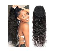 Extensión de Cola de Caballo Extensiones de cabello humano con cola de caballo con cordón ondulado de agua, negro natural, 10-26 pulgadas, extensiones de cabello con clip for cola de caballo de onda p