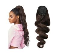 Extensión de Cola de Caballo Extensiones de cola de caballo con ondas corporales # 2 Cabello humano marrón oscuro con cordón cola de caballo postizo Clip de 10-26 pulgadas en extensiones de cabello on