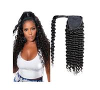 Extensión de cola de caballo, Extensiones de cola de caballo con ondas profundas, con clip, largas, onduladas y rizadas, for envolver alrededor del cabello Remy. Cabello postizo(24inch 100g)