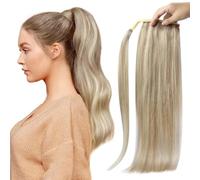 Extensión de cola de caballo, Extensiones de cola de caballo de cabello humano Remy de 70 g/80 g for mujeres blancas - Brillo intenso(Gold,16inch)