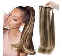 Extensión de cola de caballo, Extensiones de cola de caballo de cabello humano Remy de 70 g/80 g for mujeres blancas - Brillo intenso(Brown+gold,22 inch)