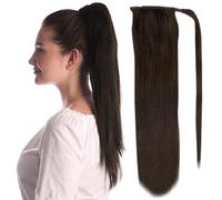 Extensión de cola de caballo, Extensiones de cola de caballo de cabello humano Remy de 70 g/80 g for mujeres blancas - Brillo intenso(Medium brown,22 inch)