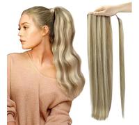 Extensión de cola de caballo, Extensiones de cola de caballo de cabello humano Remy de 70 g/80 g for mujeres blancas - Brillo intenso Cabello postizo(Light brown+gold,16inch)