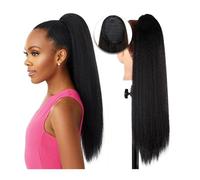 Extensión de Cola de Caballo Extensiones de cola de caballo sintéticas Extensiones de cabello de cola de caballo con cordón recto Yaki 24 pulgadas de largo Postizo falso de cola de caballo de fibra su