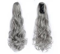 Extensión de cola de caballo, Extensiones de cola de caballo sintéticas onduladas y rizadas de 20 pulgadas: se fijan fácilmente con pinzas for lograr un look espectacular.(Grayish white)