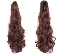 Extensión de cola de caballo, Extensiones de cola de caballo sintéticas onduladas y rizadas de 20 pulgadas: se fijan fácilmente con pinzas for lograr un look espectacular.(Brownish red)