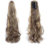 Extensión de cola de caballo, Extensiones de cola de caballo sintéticas onduladas y rizadas de 20 pulgadas: se fijan fácilmente con pinzas for lograr un look espectacular.(Chestnut white)
