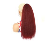 Extensión de cola de caballo for mujer, 45 cm, peluca larga afro rizada, con cordón, for cola de caballo, cabello natural, negro, dorado y rojo, postizos for fiesta(E)