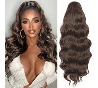Extensión de cola de caballo larga ondulada para mujer, con cordón, extensiones de cola de caballo con clip, postizo sintético rizado de 24 pulgadas (color: marrón mezclado con dorado)