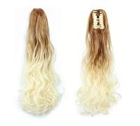 Extensión de cola de caballo larga y ondulada de 55 cm, postizo sintético con pinza, postizo natural y esponjoso para mujer Ponytail pelo natural (27T613)