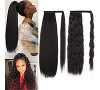 Extensión de cola de caballo larga y ondulada para mujer, con cordón, extensiones de cola de caballo con clip, postizo sintético rizado de 24 pulgadas (color: marrón mezclado con dorado)