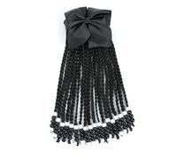 Extensión de cola de caballo para niños, con cuentas, trenzas, extensiones de cabello sintético con lazos protectores, fácil y moderno, para bebés y niñas pequeñas (blanco y negro, caja de 9 pulgadas)