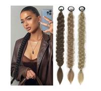 Extensión de Cola de Caballo Pieza de pelo sintético suave Natural y liso de 24 pulgadas for mujer, extensión de cola de caballo con lazo elástico, uso diario Extensiones de pelo(1B)
