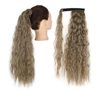 Extensión de Cola de Caballo Wrap On Clip Extensiones de cabello Sintético Maíz Ondulado Cola de caballo larga for mujeres Postizo Extensiones de pelo(Color:Q19-86-10,Size:34inch-85cm)