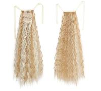 Extensión de Cola de Caballo Wrap On Clip Extensiones de cabello Sintético Maíz Ondulado Cola de caballo larga for mujeres Postizo Extensiones de pelo(Color:Q56-27H613,Size:34inch-85cm)
