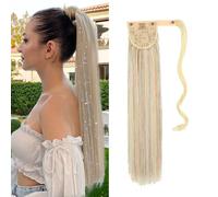 Extensión de cola rubia, Extensiones de cabello con clip de 22 pulgadas, cola de ponytail natural suave y recta, cola de flequillo para mujeres y niñas (#60, 22 pulgadas recta)