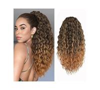 Extension de Coleta 24 Inch Drawstring Ponytail Extension Curly Ponytail Clip in Hair Extensions for Women Curly Synthetic Hairpiece for Daily Party Extensión de Cola de Caballo(Natural Black+Dark Blo