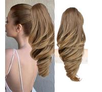 Extension de coleta con pinza, extensión de coleta larga ondulada y rizada para mujeres (marrón ombre, 45,5 cm)