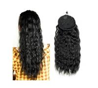 Extension de Coleta Extensión de cola de caballo con cordón de cabello humano, piezas de cabello con cola de caballo con ondas de agua, color natural, extensiones de cabello con clip for mujeres negra