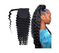 Extension de Coleta Extensión de cola de caballo de cabello humano de onda profunda for mujeres negras, cola de caballo envolvente con clip de pasta mágica en extensiones de cabello de cola de caballo
