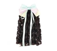 Extension de Coleta Extensión de cola de caballo de pelo for niños con clip de lazo en peluca rizada de princesa negra sintética postizos for niños fiesta diaria Cosplay accesorios for la cabeza Exten