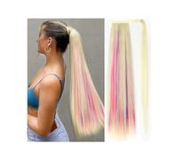 Extension de Coleta Extensiones de cola de caballo recta Yaki de 28 pulgadas, extensión de cola de caballo larga envolvente, reflejos coloridos, clip en cola de caballo sintética falsa for mujeres Ext