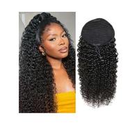 Extension de Coleta Kinky Curly Drawstring Ponytail Clip In Hair Extensions 10-26 Inch Brazilian Virgin Hair Deep Curly Ponytail Extensions, 1B# Natural Black Extensión de Cola de Caballo(20inches)