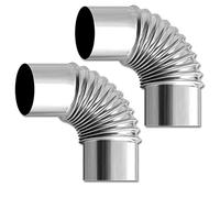Extensión de conducto de humos, 2 piezas de codo de 90° for tubo de escape, codo roscado de acero inoxidable for chimenea, Ø 60 mm, Ø 110 mm y Ø 120 mm.