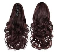 Extensión de de Caballo Negra, Cañón de Pelo Ondulado Rizado con 14 Cepillos de Inserción para Niñas Femeninas, Fibra Sintética y Mirada, Fácil de Poner y Despegar (marrón negro)