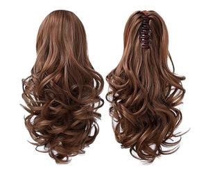 Extensión de de Caballo Negra, Cañón de Pelo Ondulado Rizado con 14 Cepillos de Inserción para Niñas Femeninas, Fibra Sintética y Mirada, Fácil de Poner y Despegar (marrón claro)