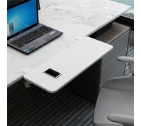 Extensión de escritorio de madera blanca con bandeja extraíble para teclado, abrazadera en C para escritorio de computadora, soporte de brazo de codo de 52 cm, espacio de trabajo de oficina