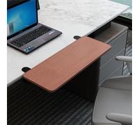 Extensión de escritorio de madera con abrazadera en C, bandeja extraíble para teclado, soporte de brazo de escritorio para computadora, color teca, 52 cm, perfecta para la oficina en casa o
