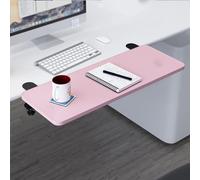 Extensión de escritorio de madera rosa con abrazadera en C de 52 cm, bandeja extraíble para teclado, soporte de brazo de escritorio para computadora, perfecto para oficina en casa y configuración